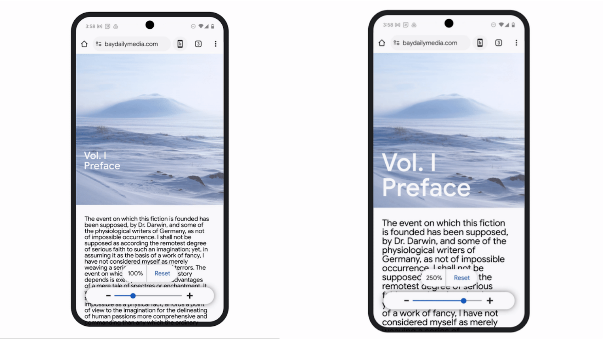 Using the new page zoom feature in Chrome for Android (Image via: Google)