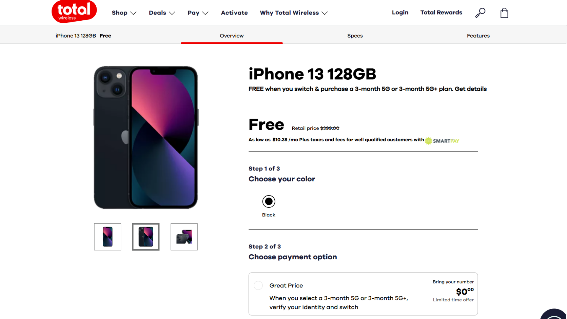 Opt for Total Wireless Unlimited 5G plan for a free iPhone 13 128 GB model (Image via Apple | Total Wireless)