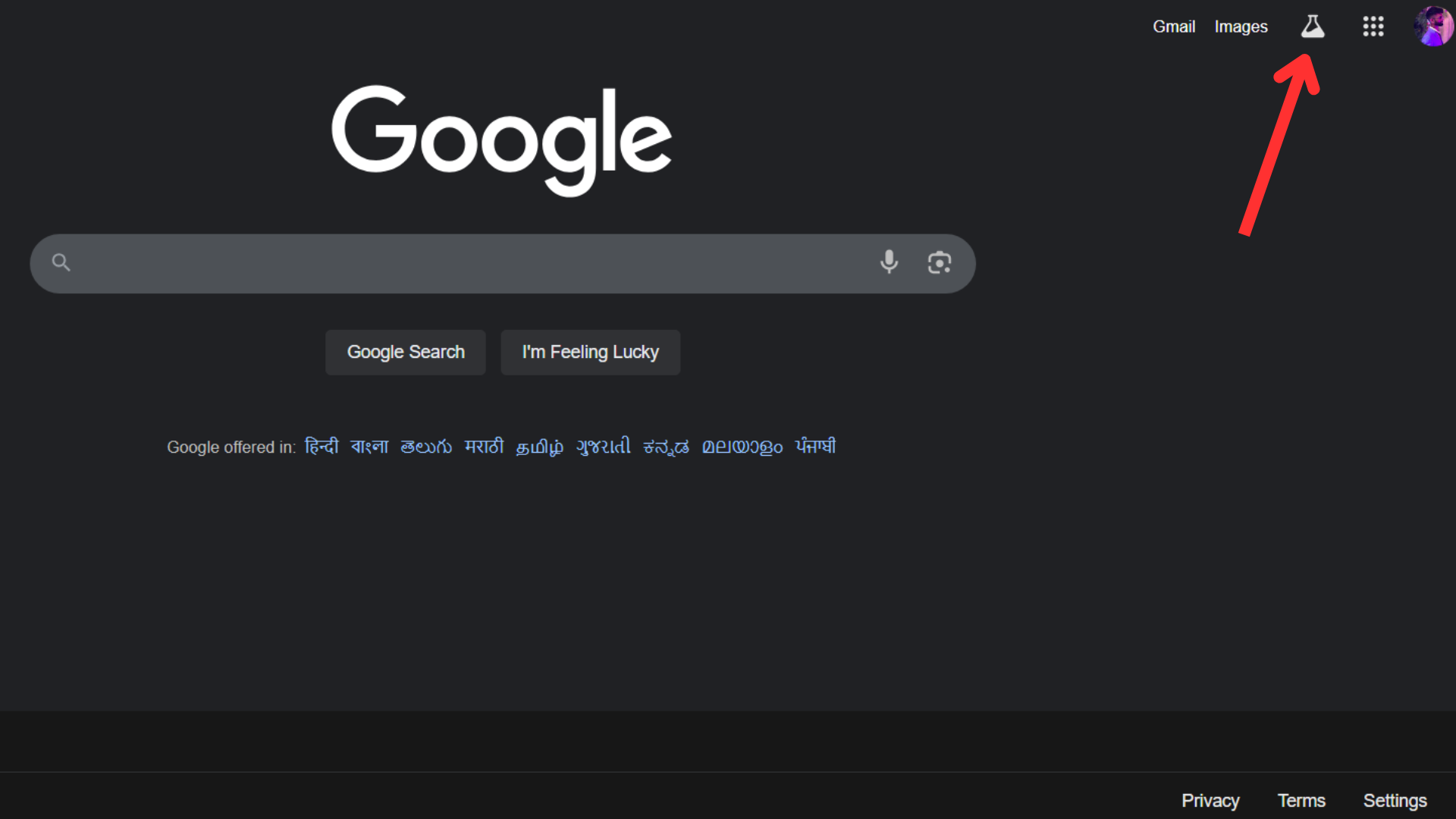 Tap the beaker icon on the Google app (Image via Google)