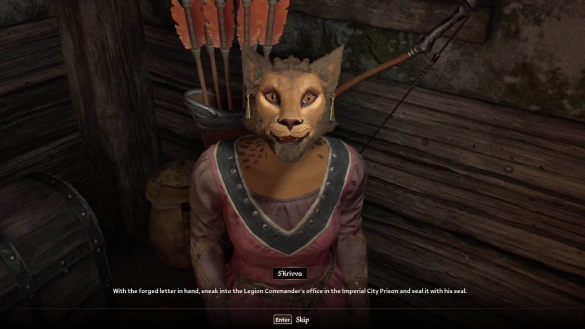 Talk to S'Krivva (Source: Bethesda Softworks, ZaFrostPet/YouTube)