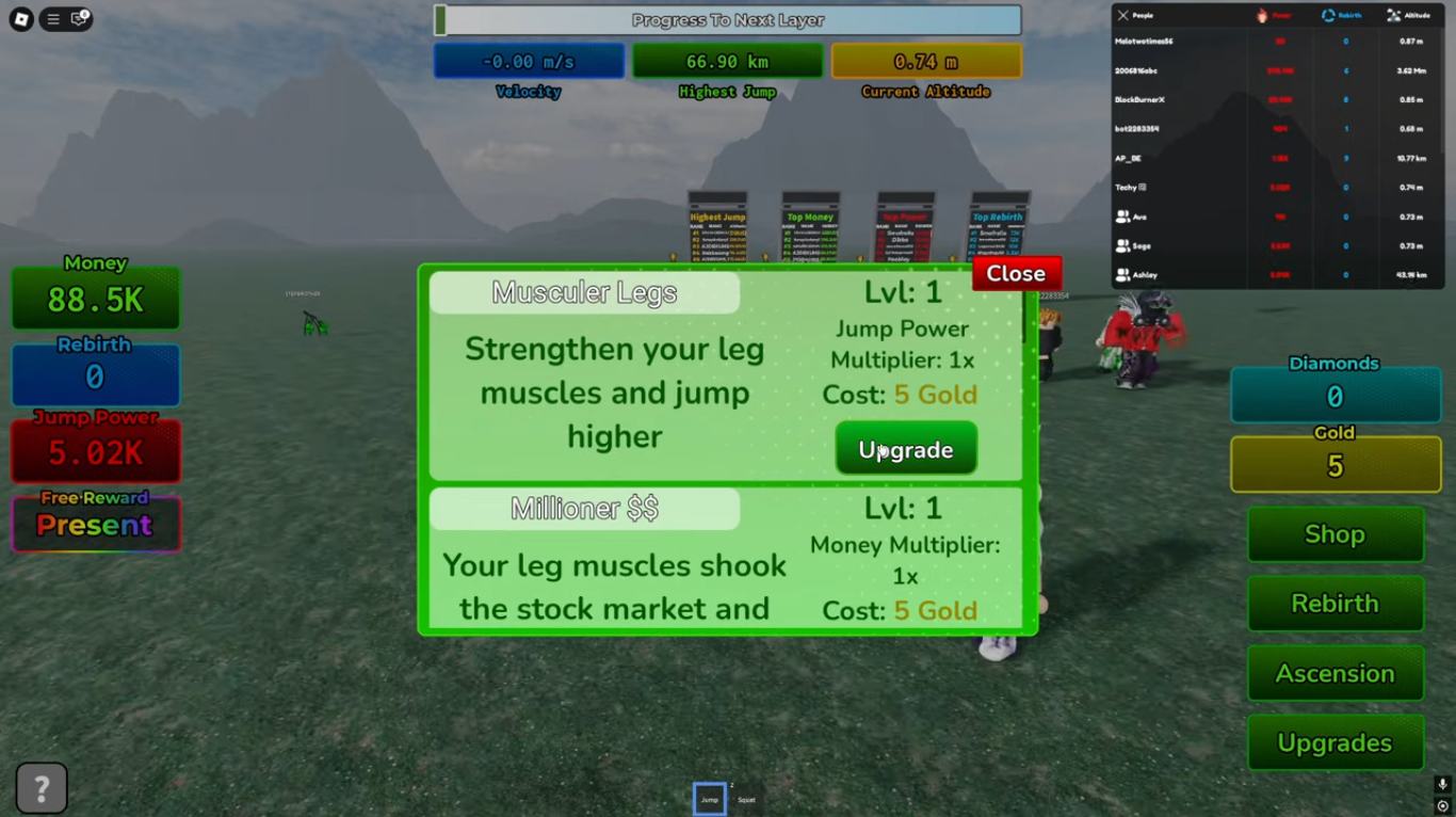You can use the Gold to upgrade your character (Image via motivation games ! | Roblox)