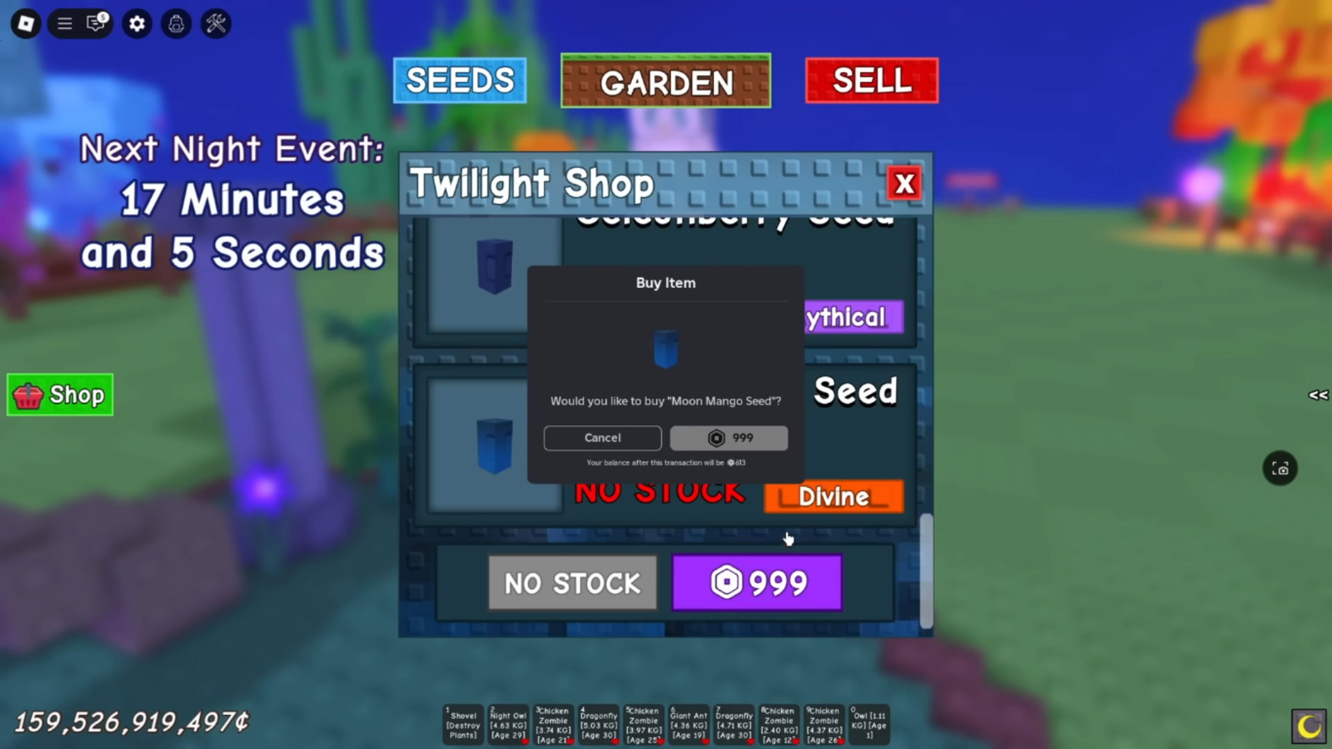 You haver to wait for the Twilight Shop to restock the crop (Image via The Garden Game | Roblox)