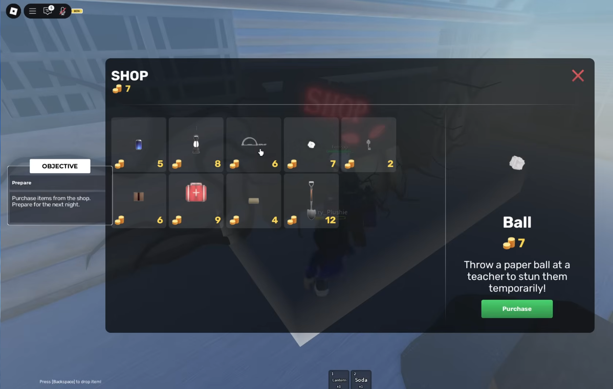 You can purchase items from the shop to defend yourself (Image via Roblox Corporation)