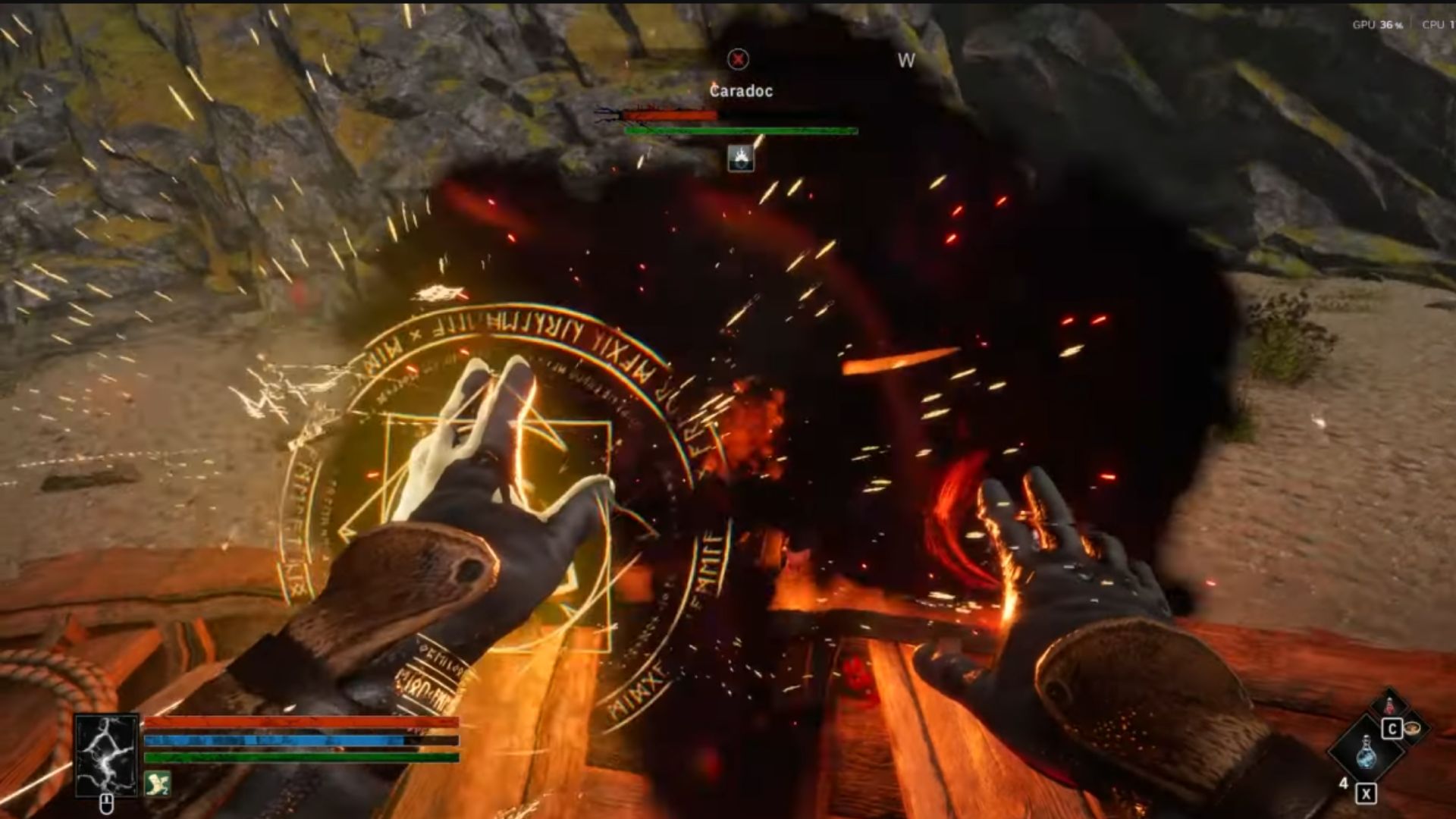 Use spells and arrows to beat Caradoc. (Source: Awaken Realms, ConCon/YouTube)