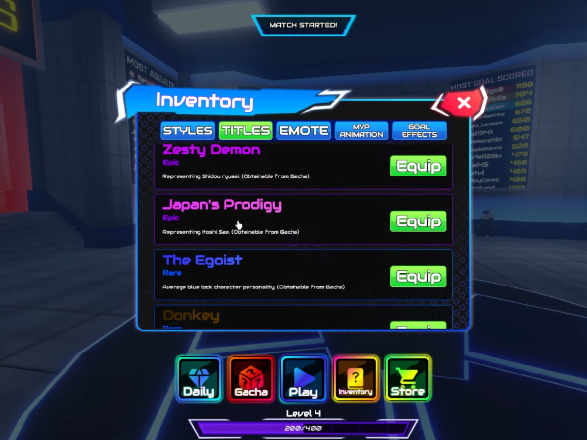 How to unlock titles in Project Egoist (Image via Roblox Corporation)