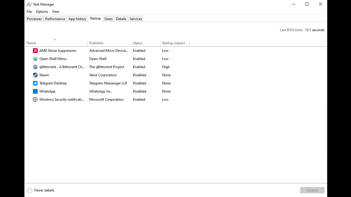 Picture of Startup programs in Task Manager