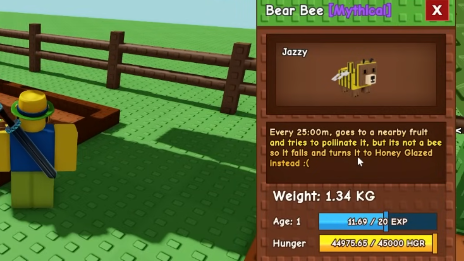 This pet will turn your crops into honey-glazed (Image via The Garden Game | Roblox)