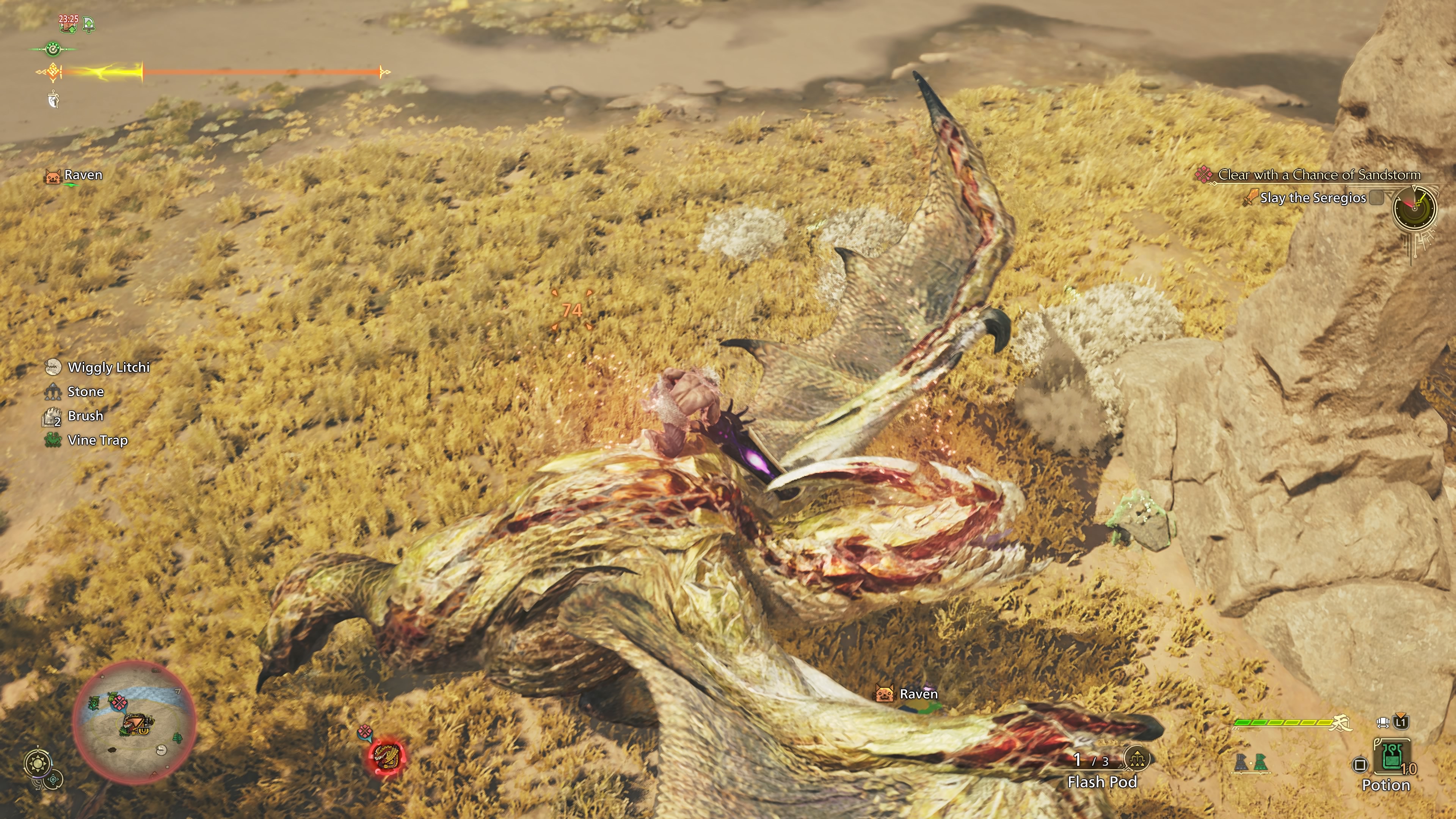 Mounting is a great way to deal damage and create wounds on Seregios (Image via Capcom)