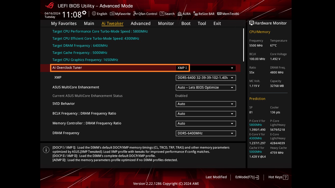 Picture of XMP settings in ASUS BIOS