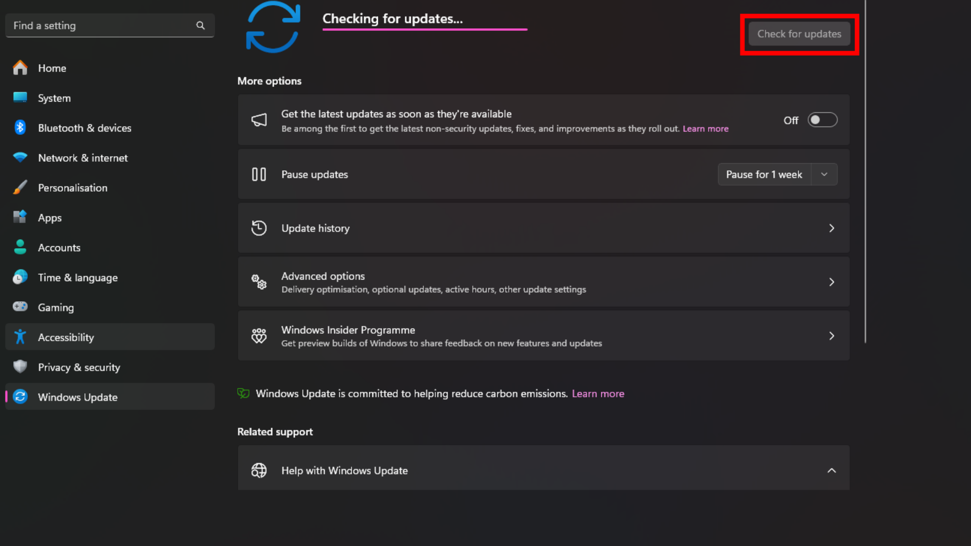 Checking for Updates in Windows 11 (Image via Microsoft)