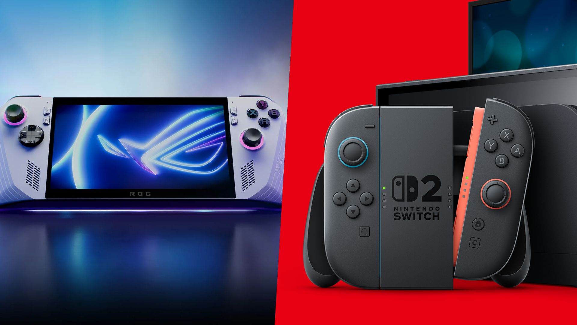 Nintendo Switch 2 and ROG Ally handheld gaming consoles (Image via Asus | Nintendo)
