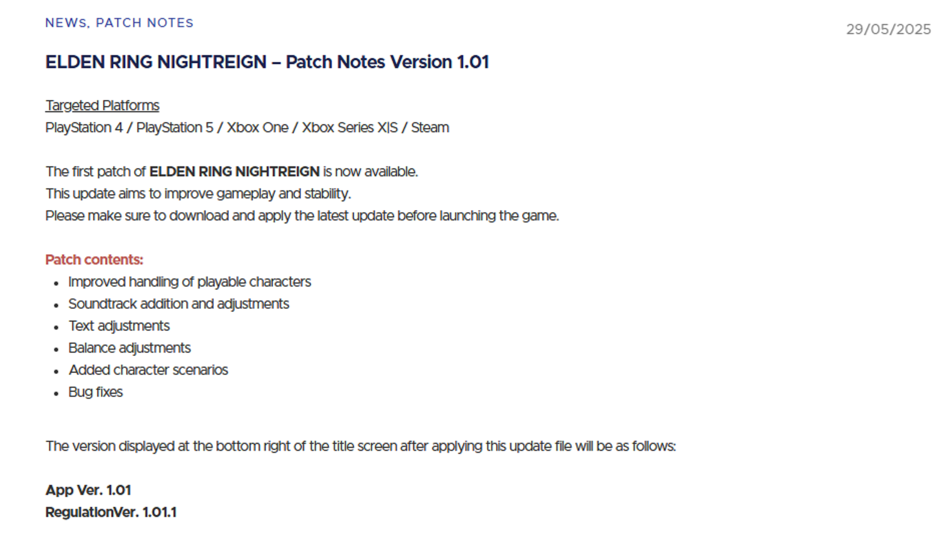 Picture of Elden Ring Nightreign day one patch notes