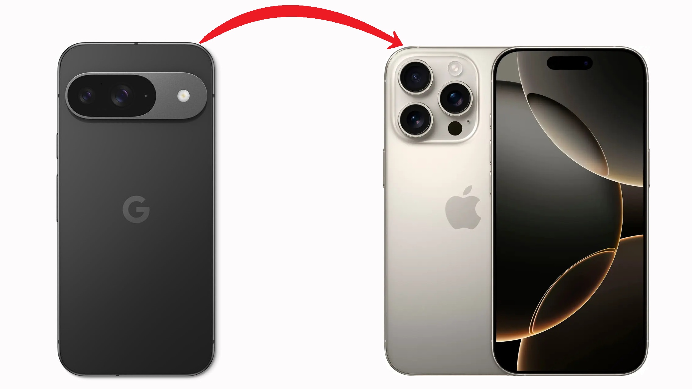 Picture of Google Pixel 9 and iPhone 16 Pro Max