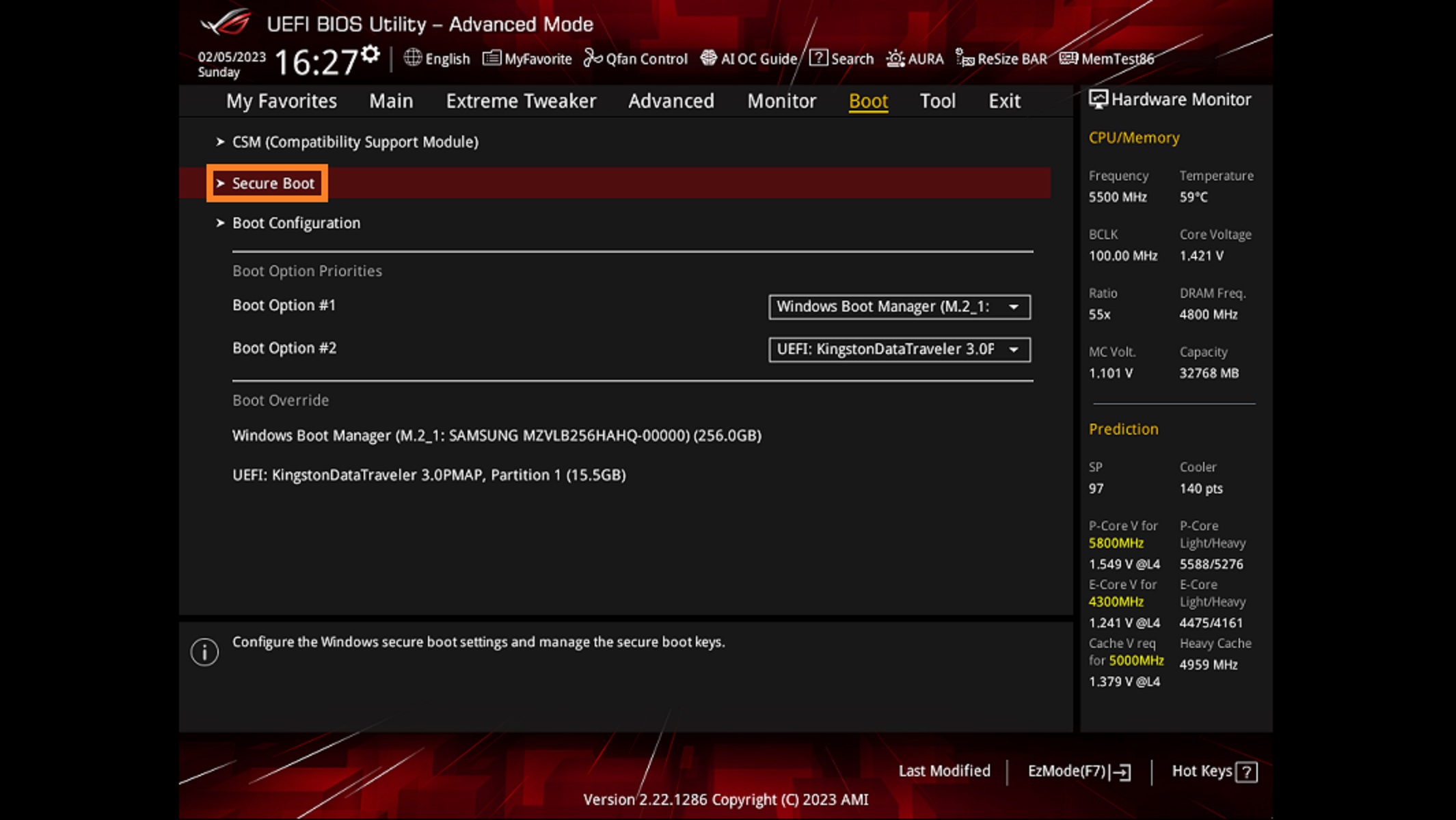Picture of Secure Boot settings in ASUS BIOS
