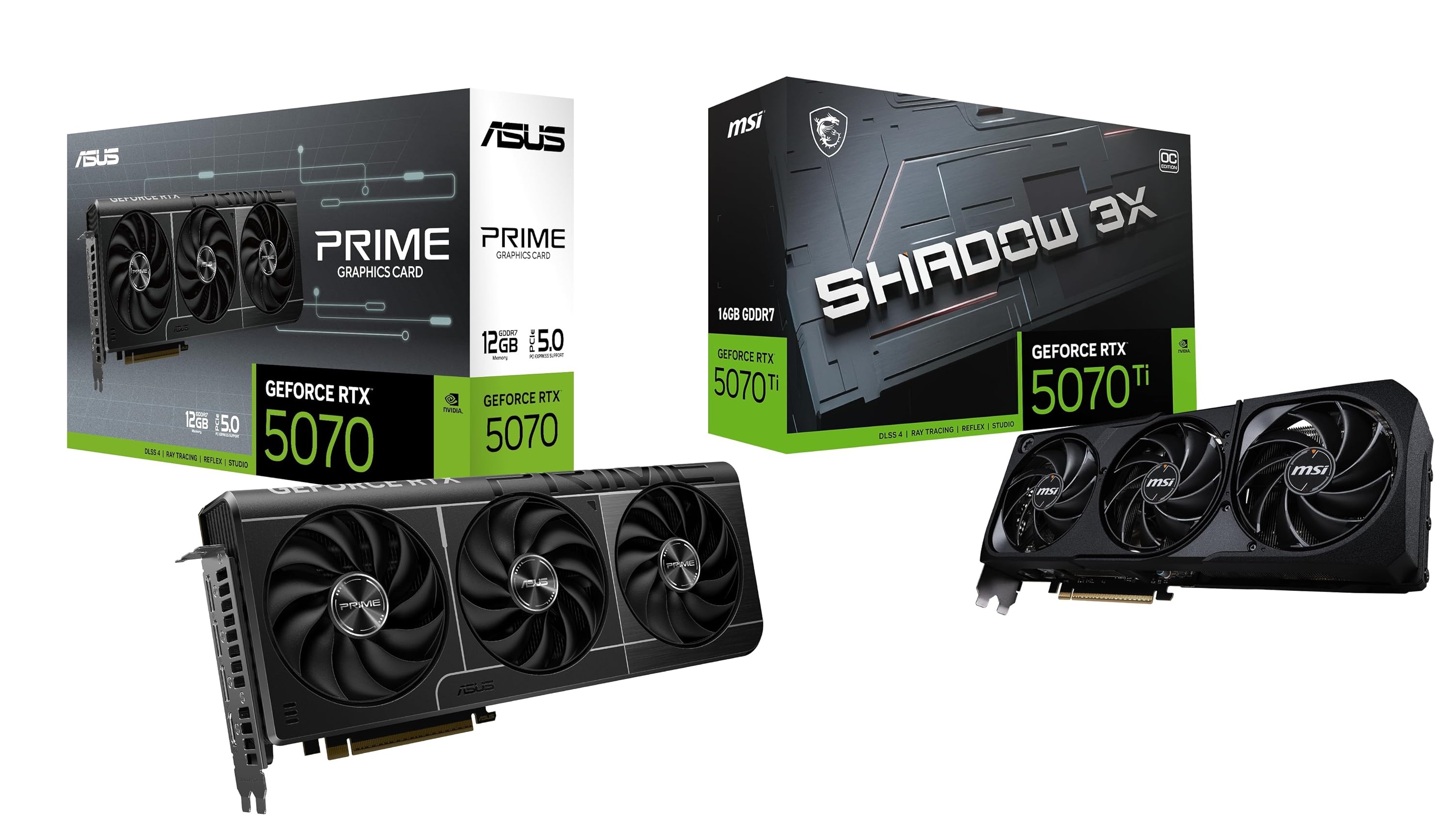 Picture of the Nvidia RTX 5070 and 5070 TI GPUs