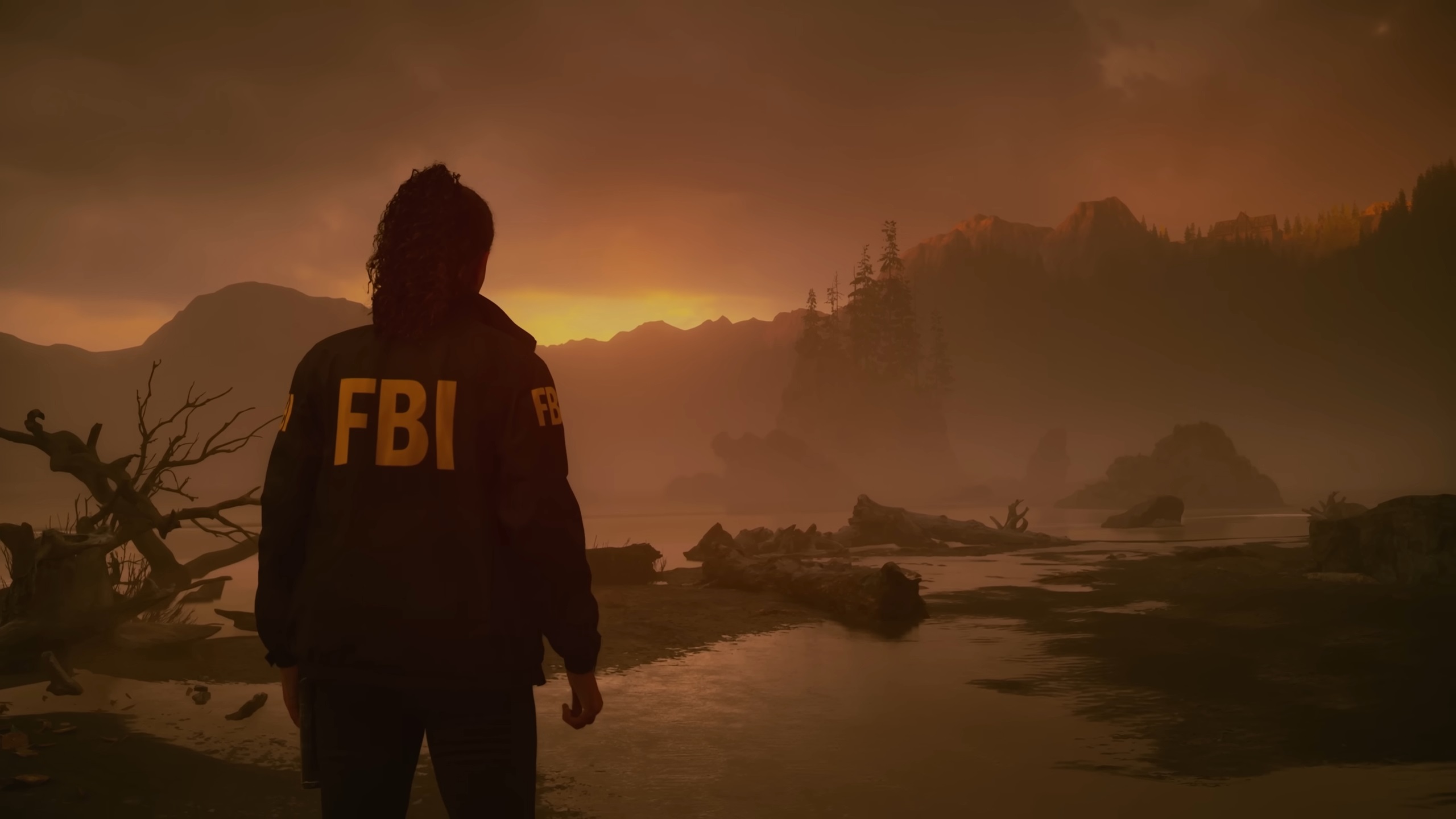 Picture of Saga looking into the sunset in Alan Wake 2