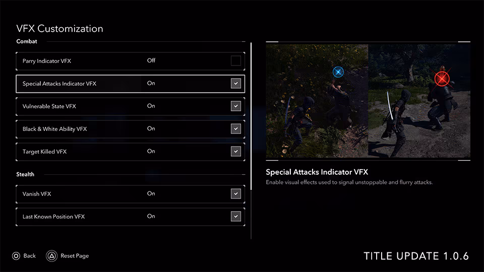 Assassin's Creed Shadows Title Update 1.0.6 VFX Toggles