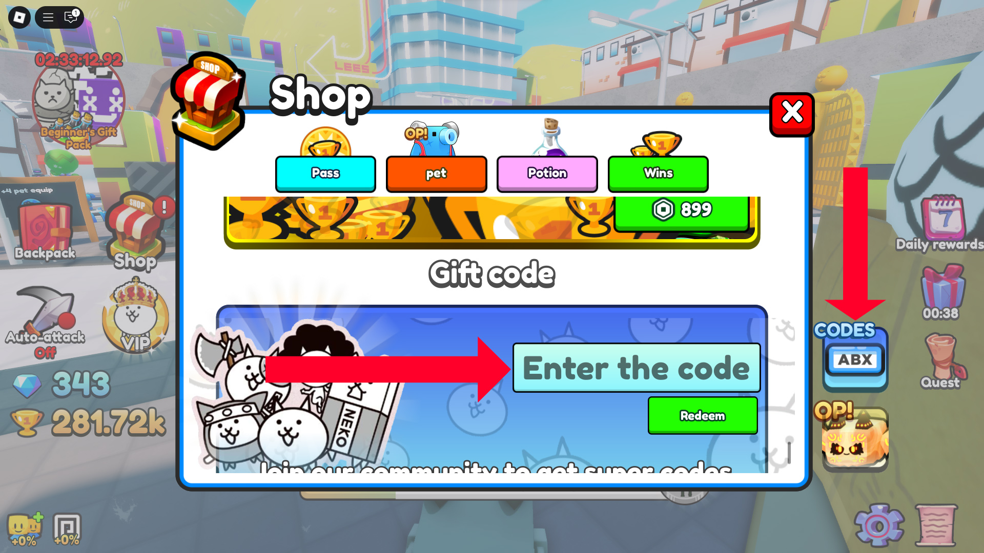 Redeem your codes here! (Image via Roblox Corporation)