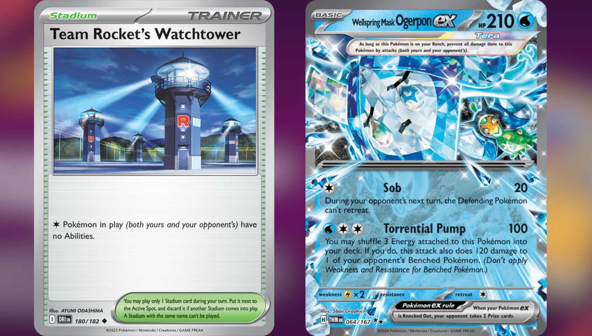 Team Rocket's Watchtower and Wellspring Mask Ogerpon ex (Image via TPC)