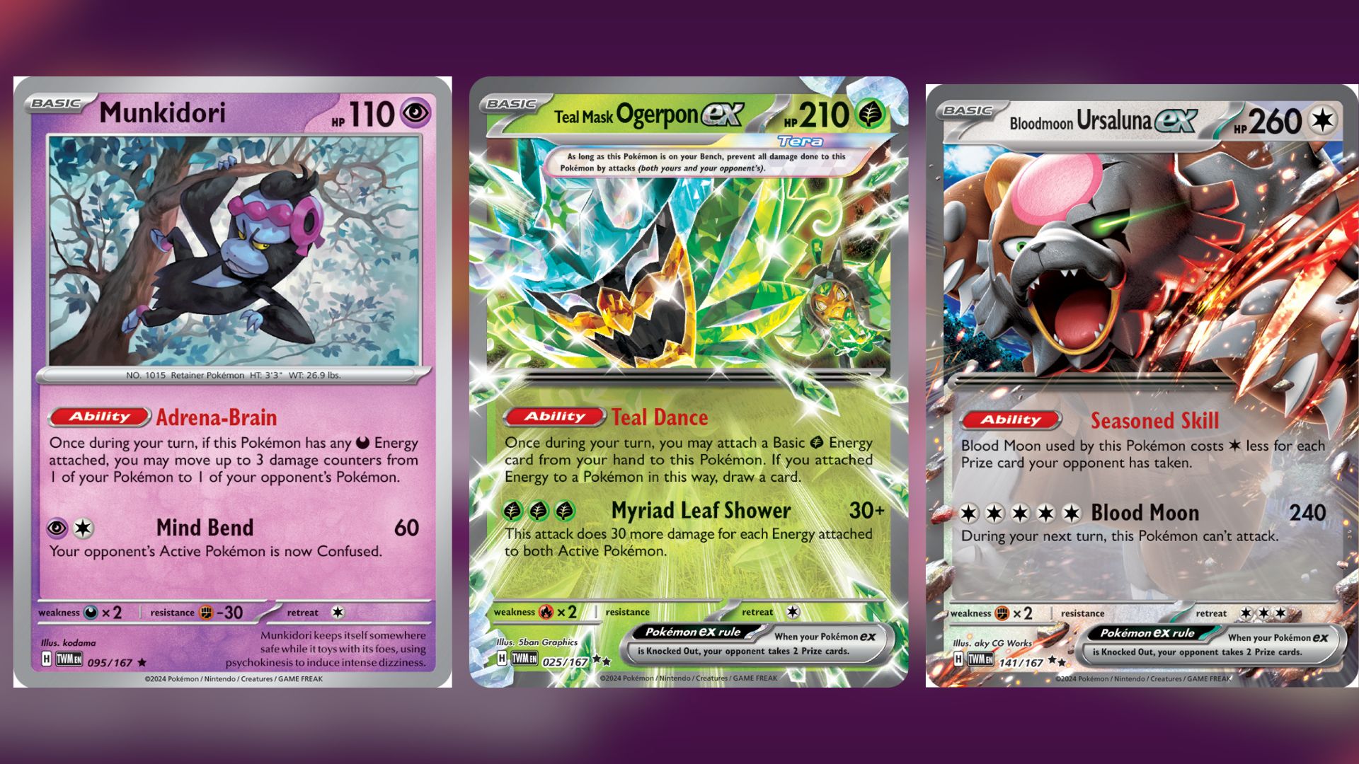 Munkidori, Teal Mask Ogerpon ex, and Bloodmoon Ursaluna ex (Image via TPC)