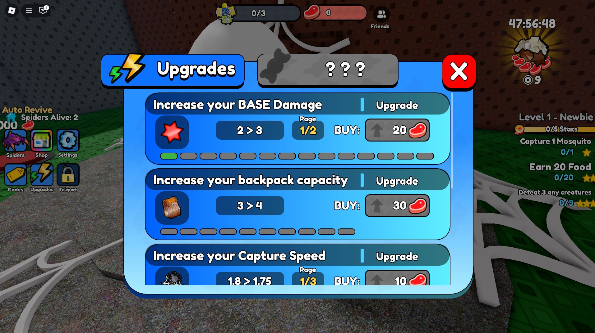 Buying upgrades with food (Image via Roblox)