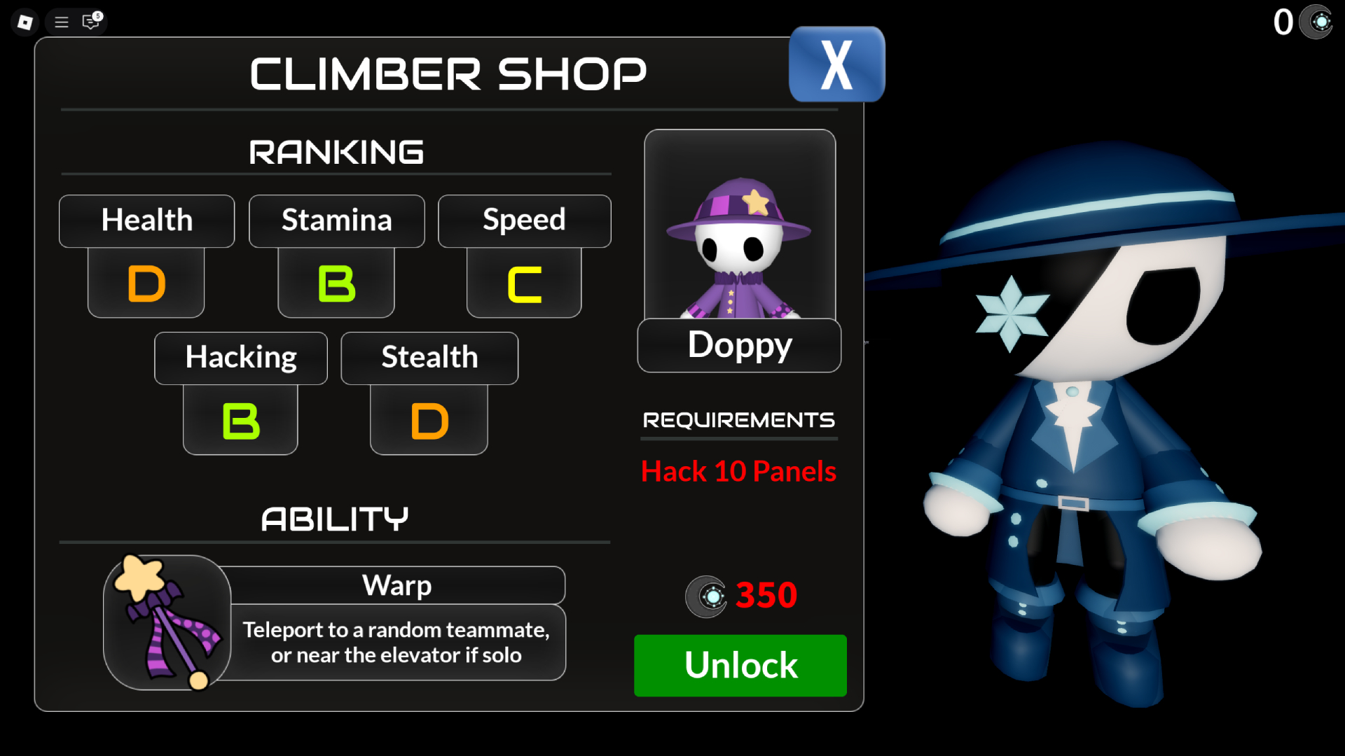Climber Stats (Image via Roblox Corporation)