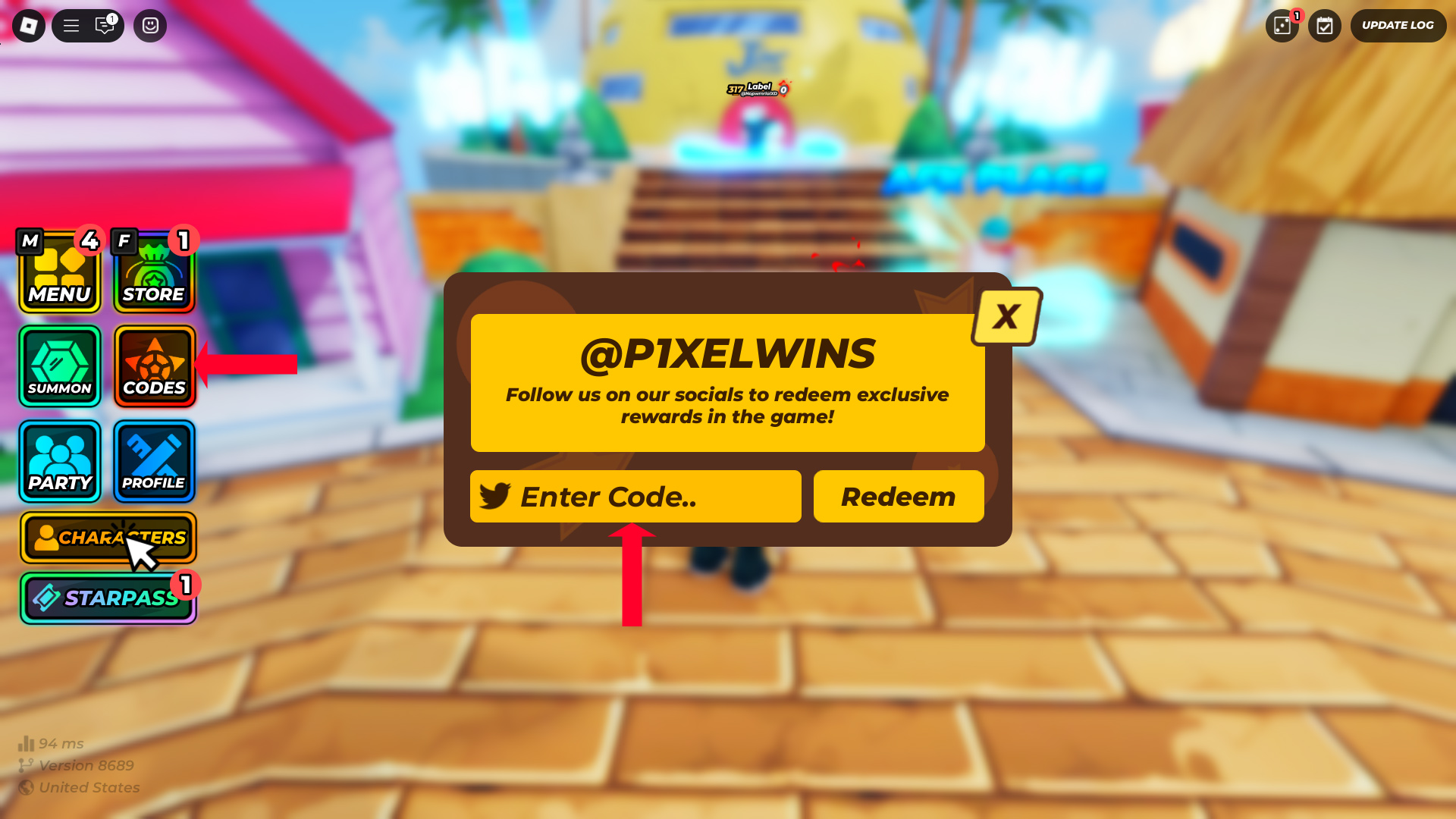 Redeem your codes here! (Image via Roblox)