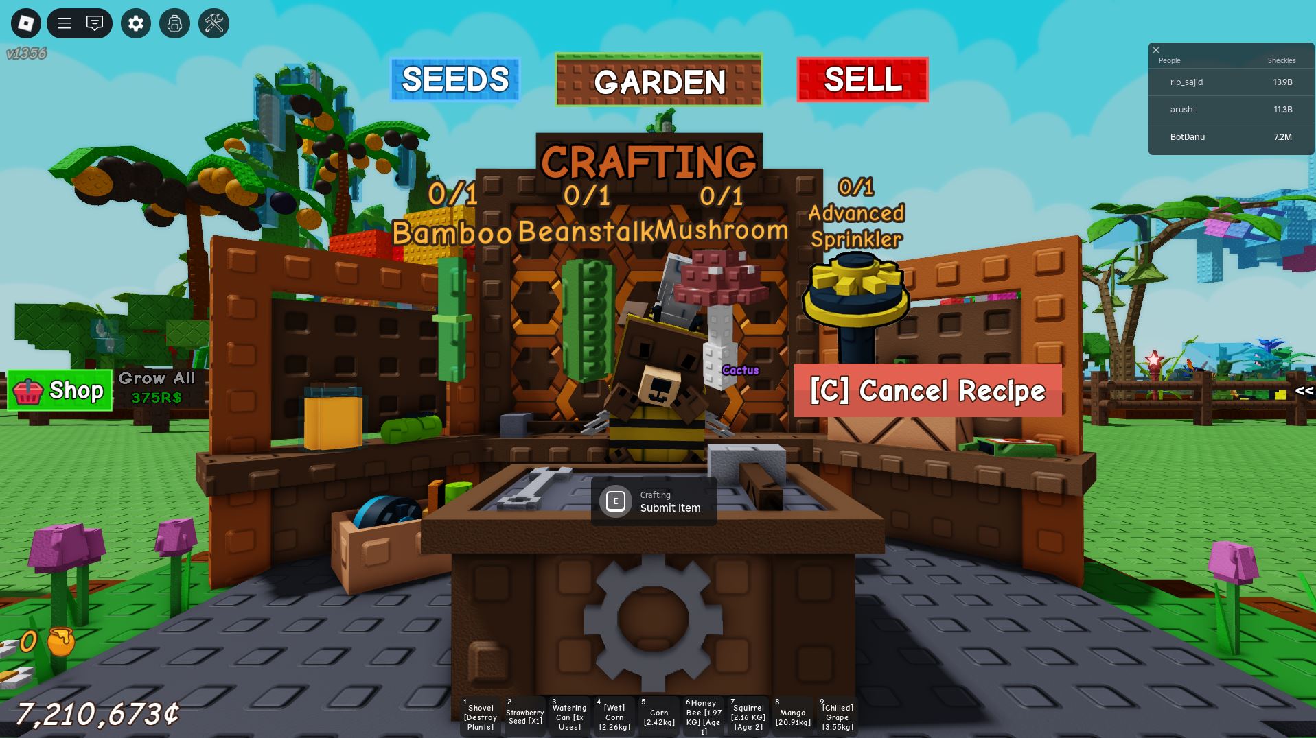 Crafting Materials for Stalk Sprout Sprinkler (Image via Roblox)