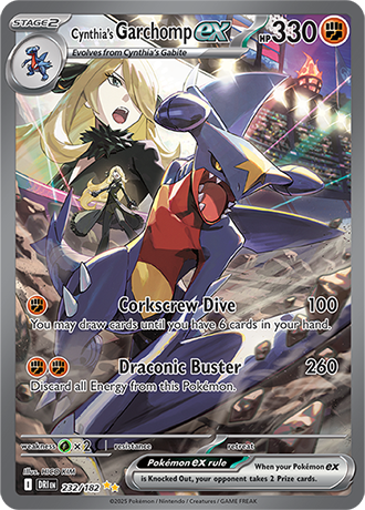 Cynthia's Garchomp ex Special Illustration Rare Card from the Pokemon TCG Destined Rivals Set.