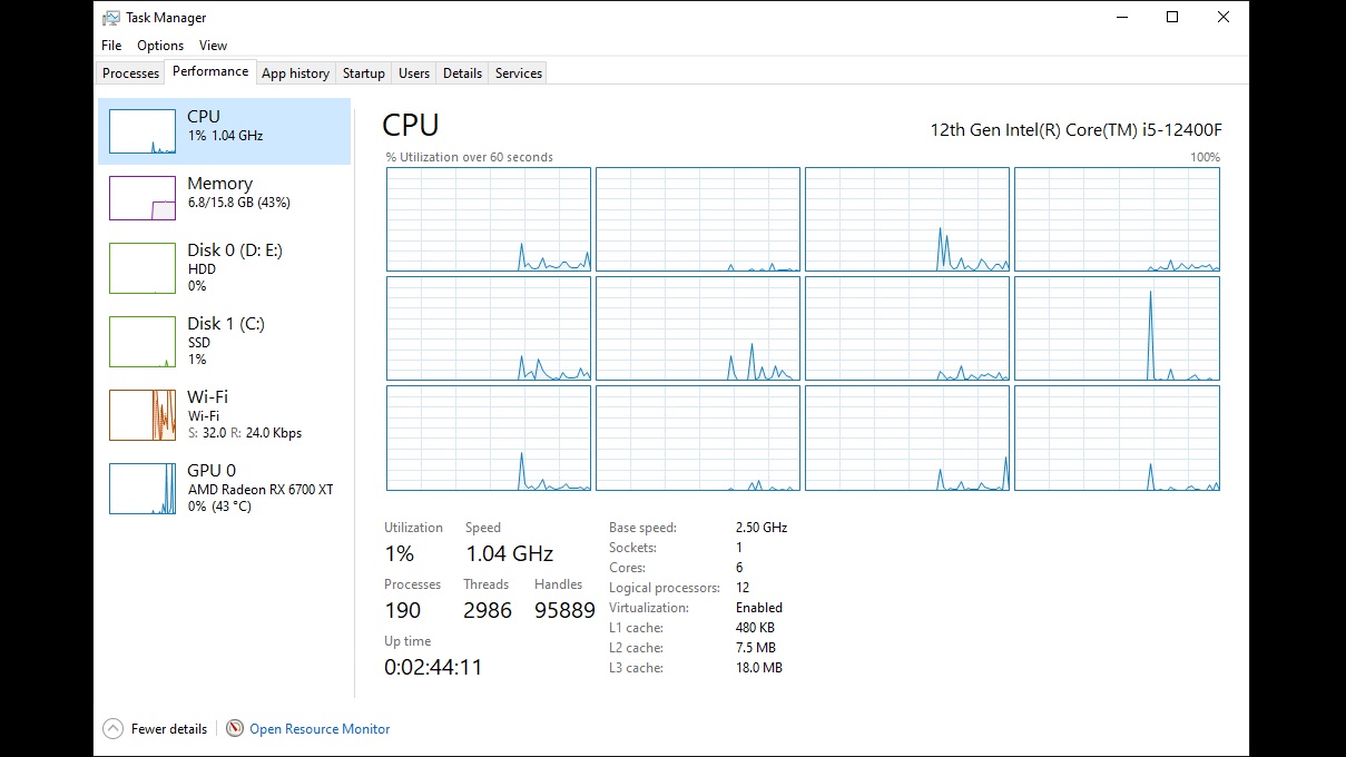 Picture of the Task Manager program in Windows 10