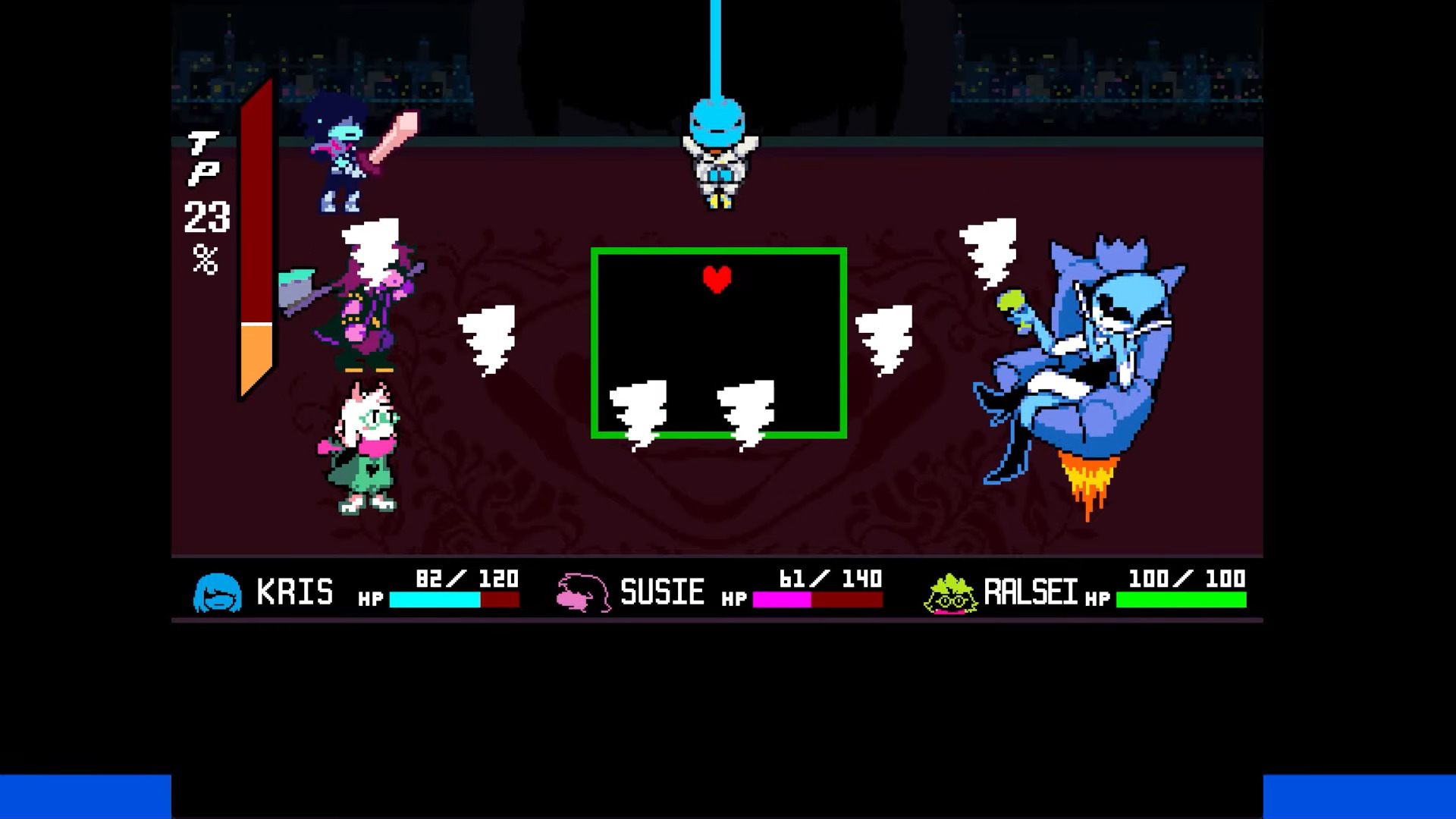 Berdly occasionally tosses twisters your way (Image via Toby Fox and @MonkeyKingHero/YouTube)