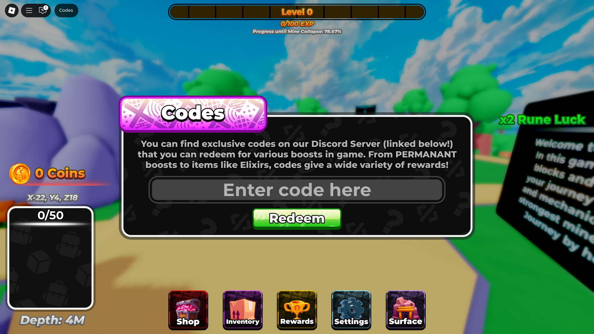 Redeeming codes (Image via Roblox)