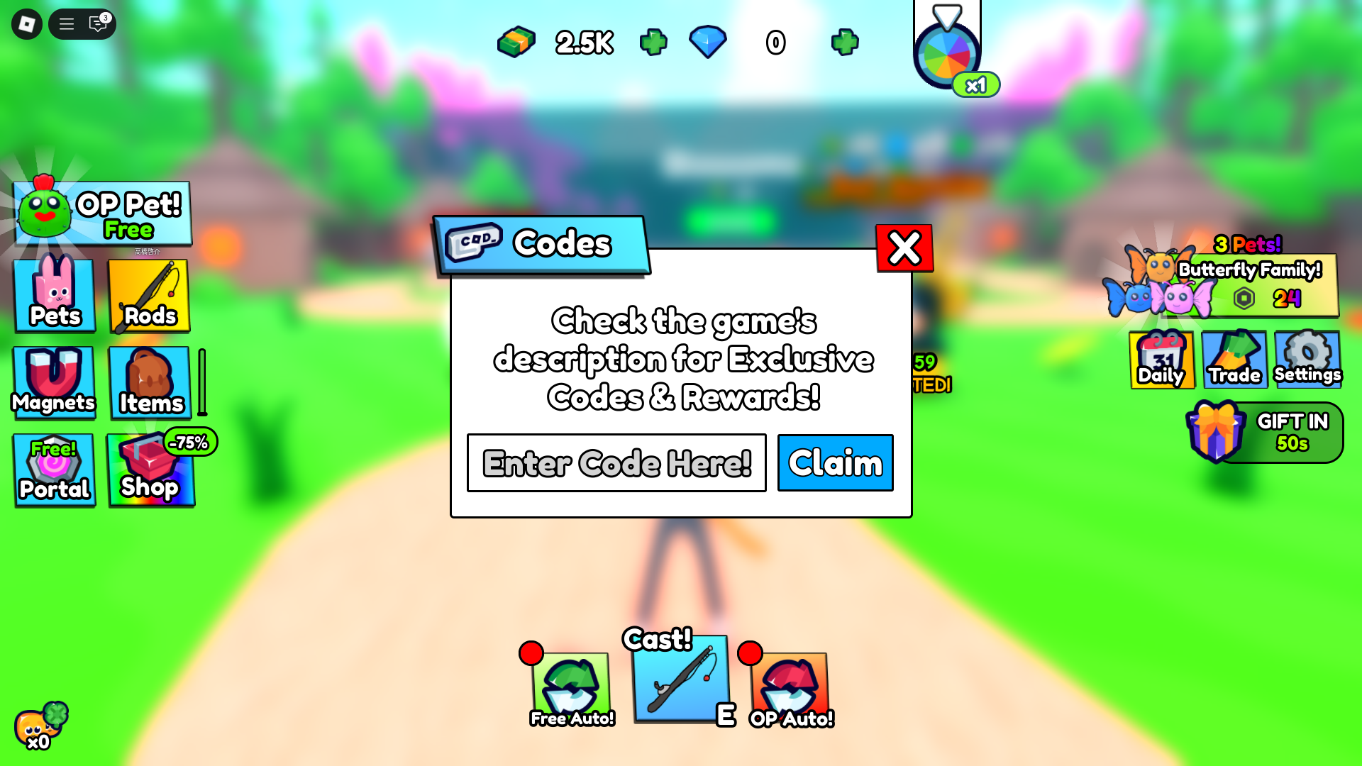 Redeeming codes in Sunken Treasures on Roblox (Image via Roblox Corporation)