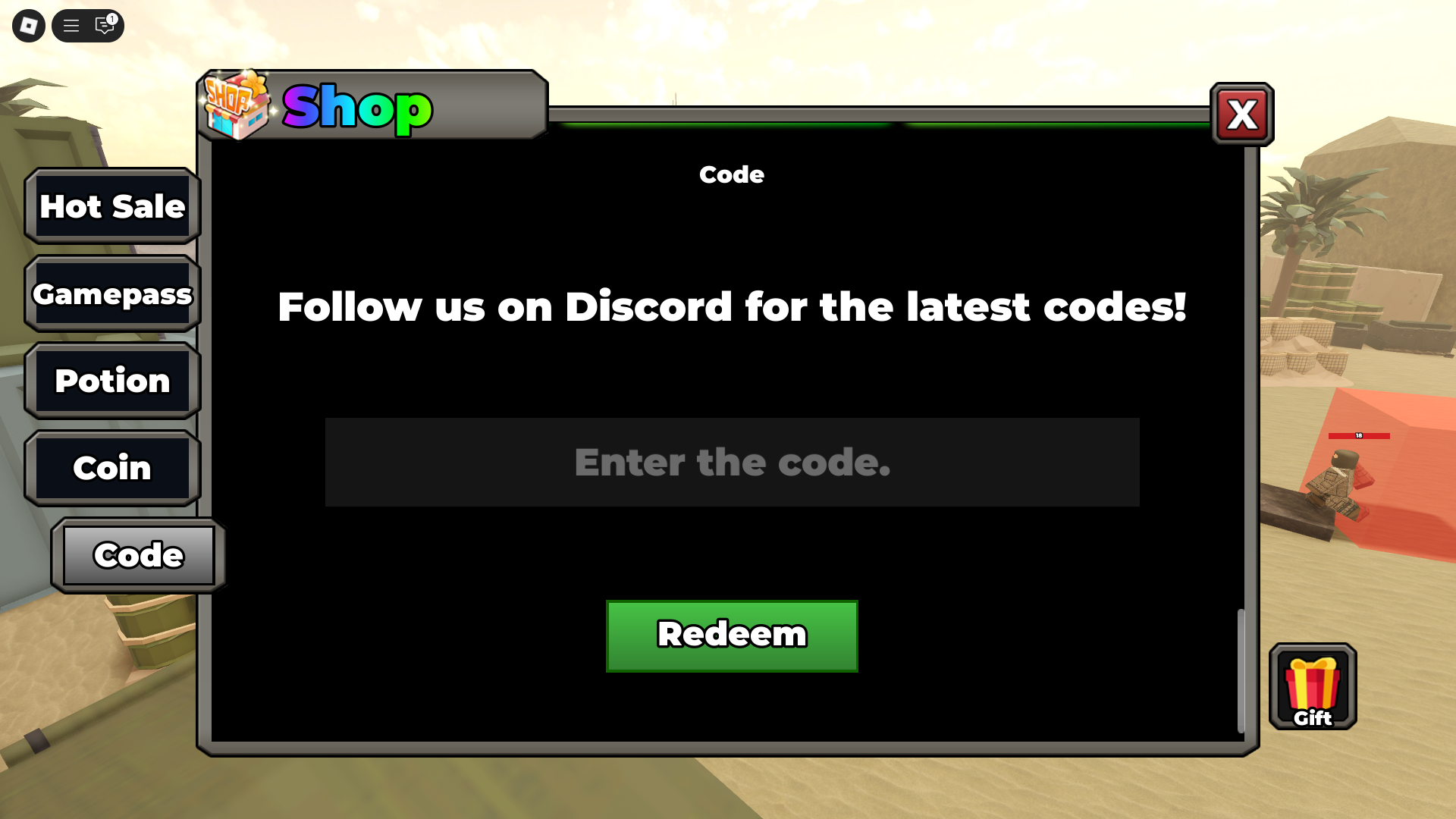 Redeeming code (Image via Roblox)