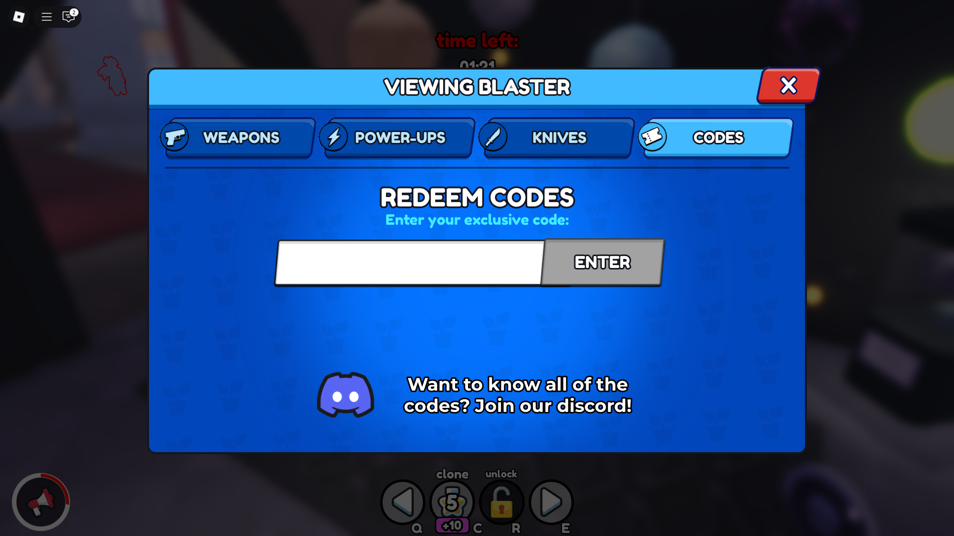 Redeeming codes in Hide or Die (Image via Roblox)