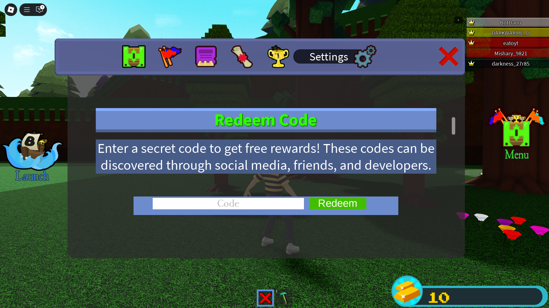 Redeeming codes (Image via Roblox)
