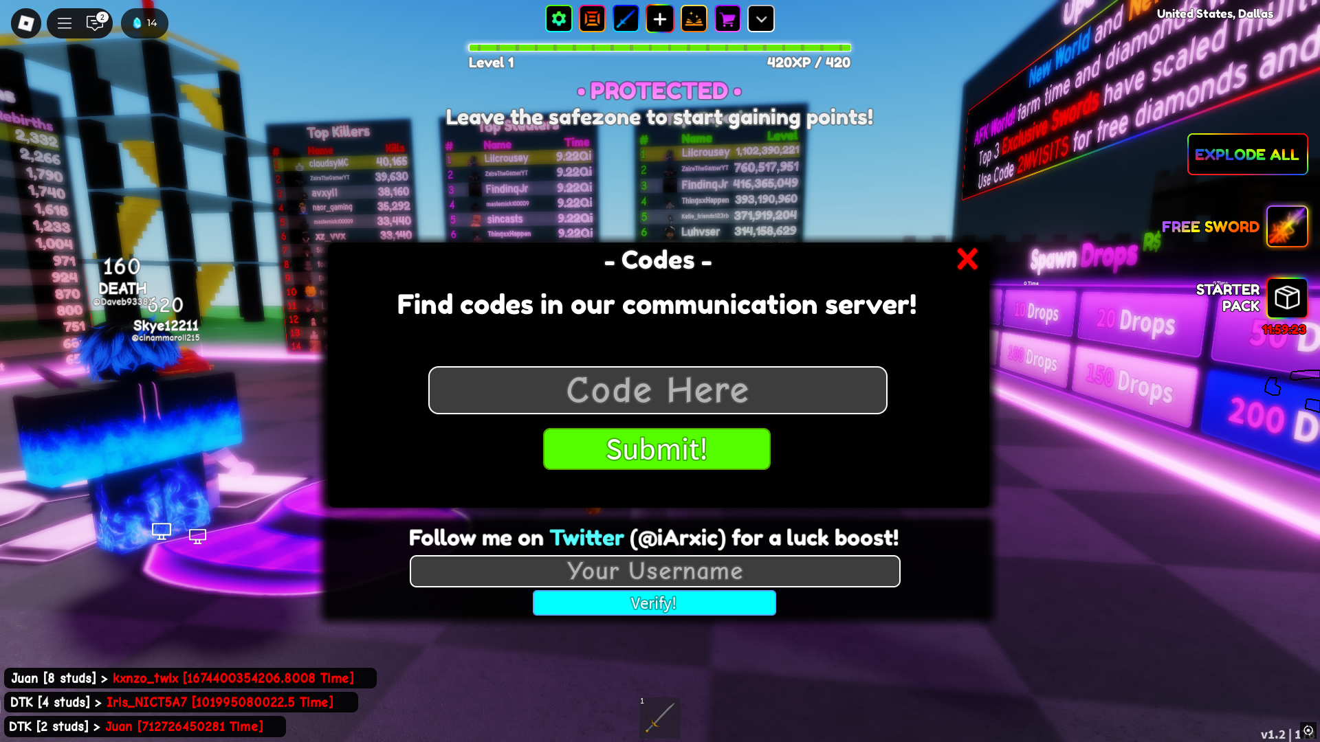 Redeeming codes (Image via Roblox)
