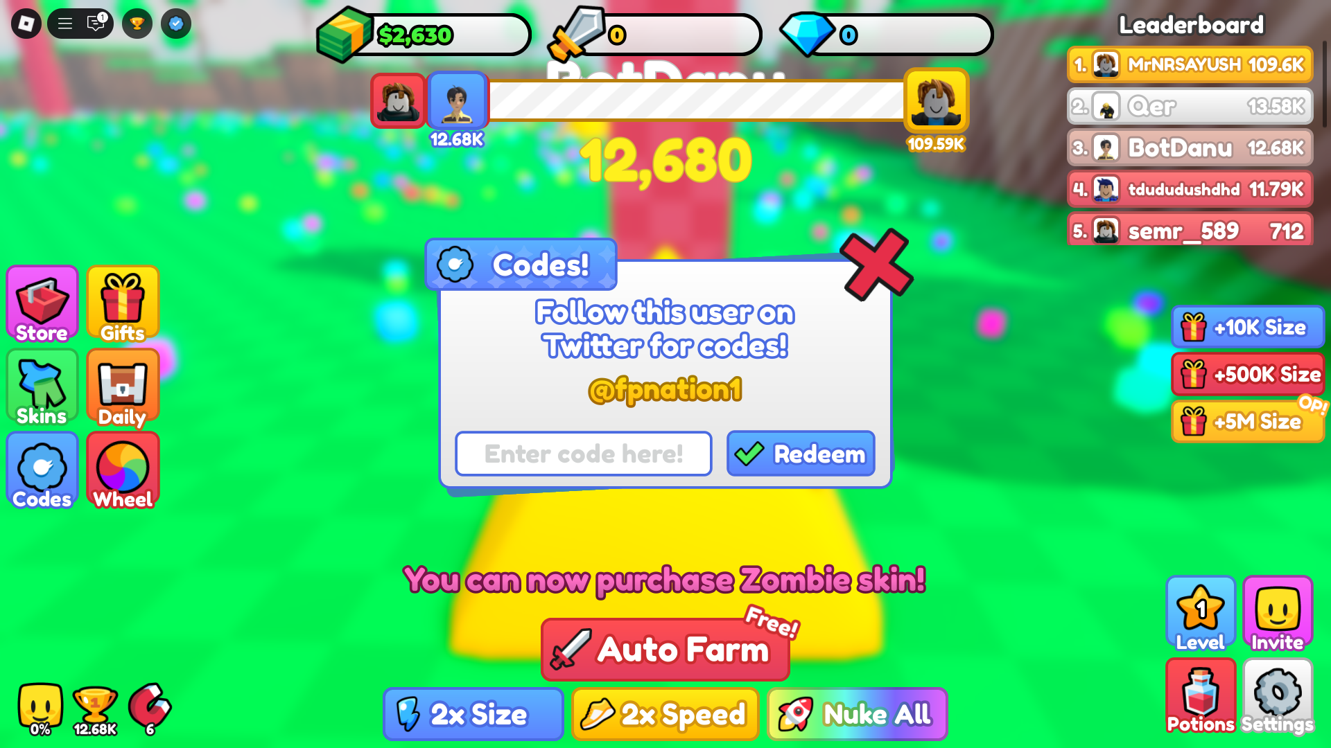 Redeeming codes in Pyramid Eaters (Image via Roblox)