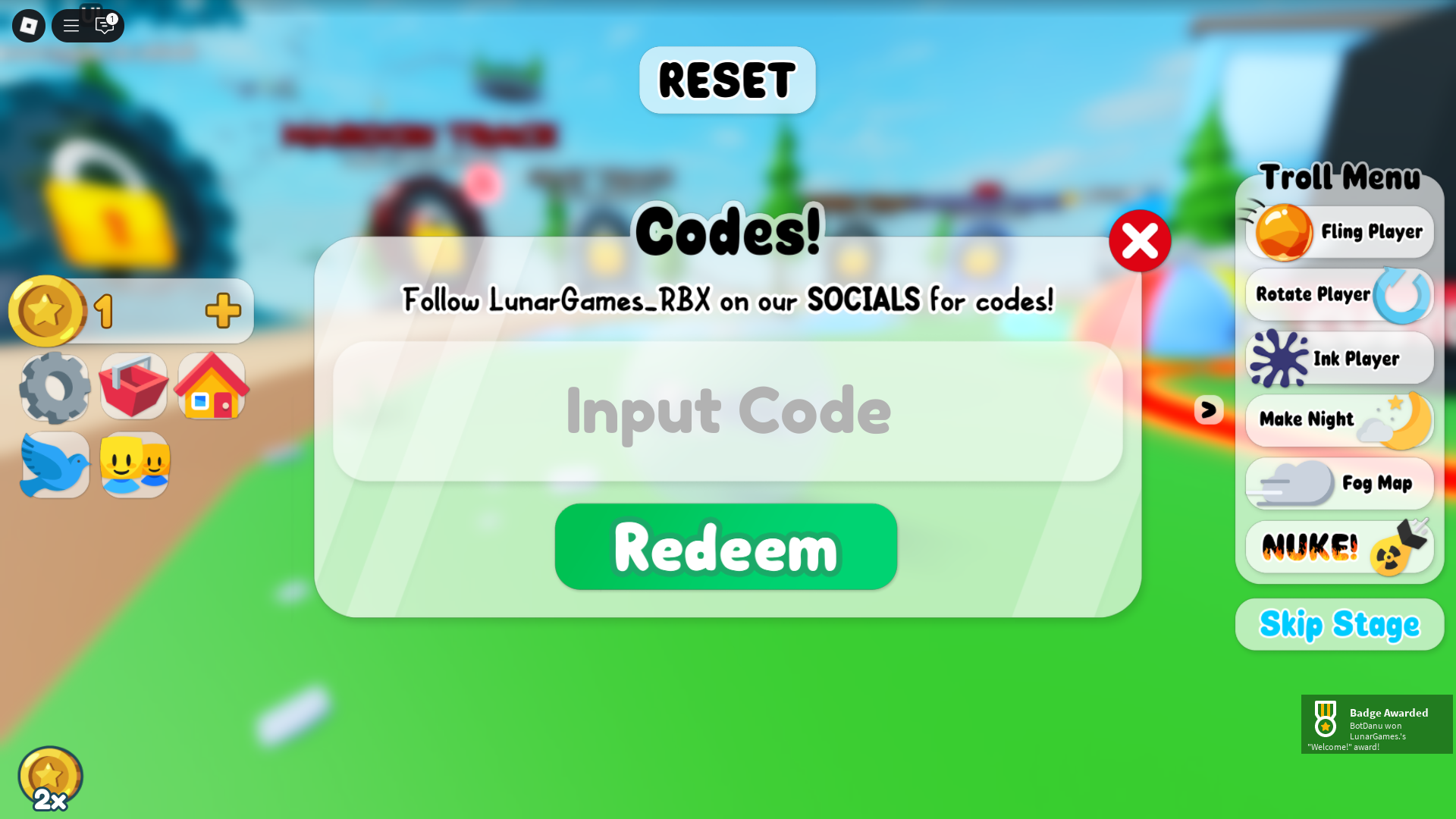 Redeeming codes (Image via Roblox)
