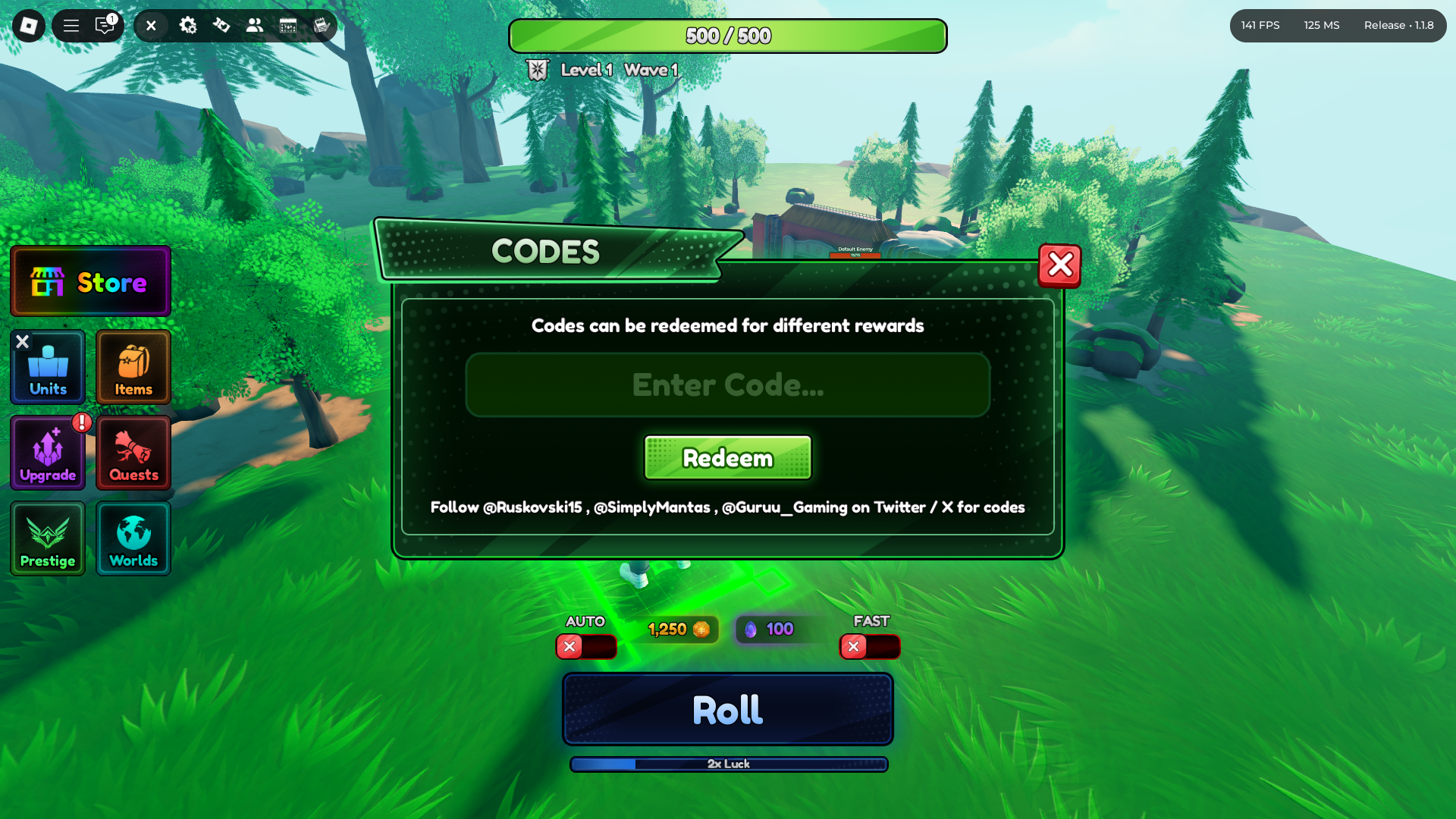 Redeeming codes (Image via Roblox)