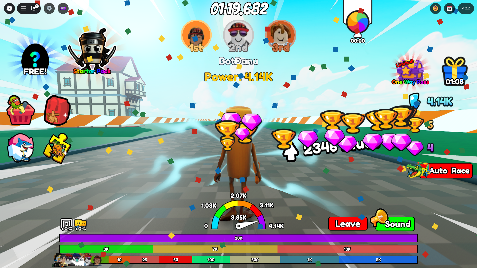 Winning races for gems and trophies (Image via Roblox)