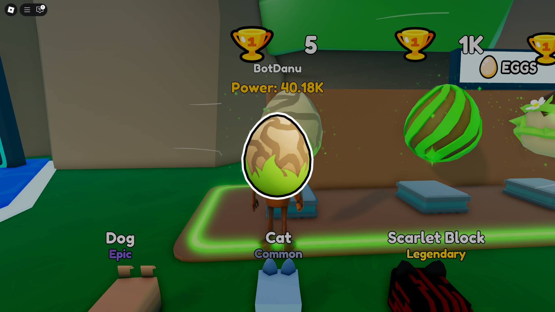 Using rewards for pet hatching (Image via Roblox)