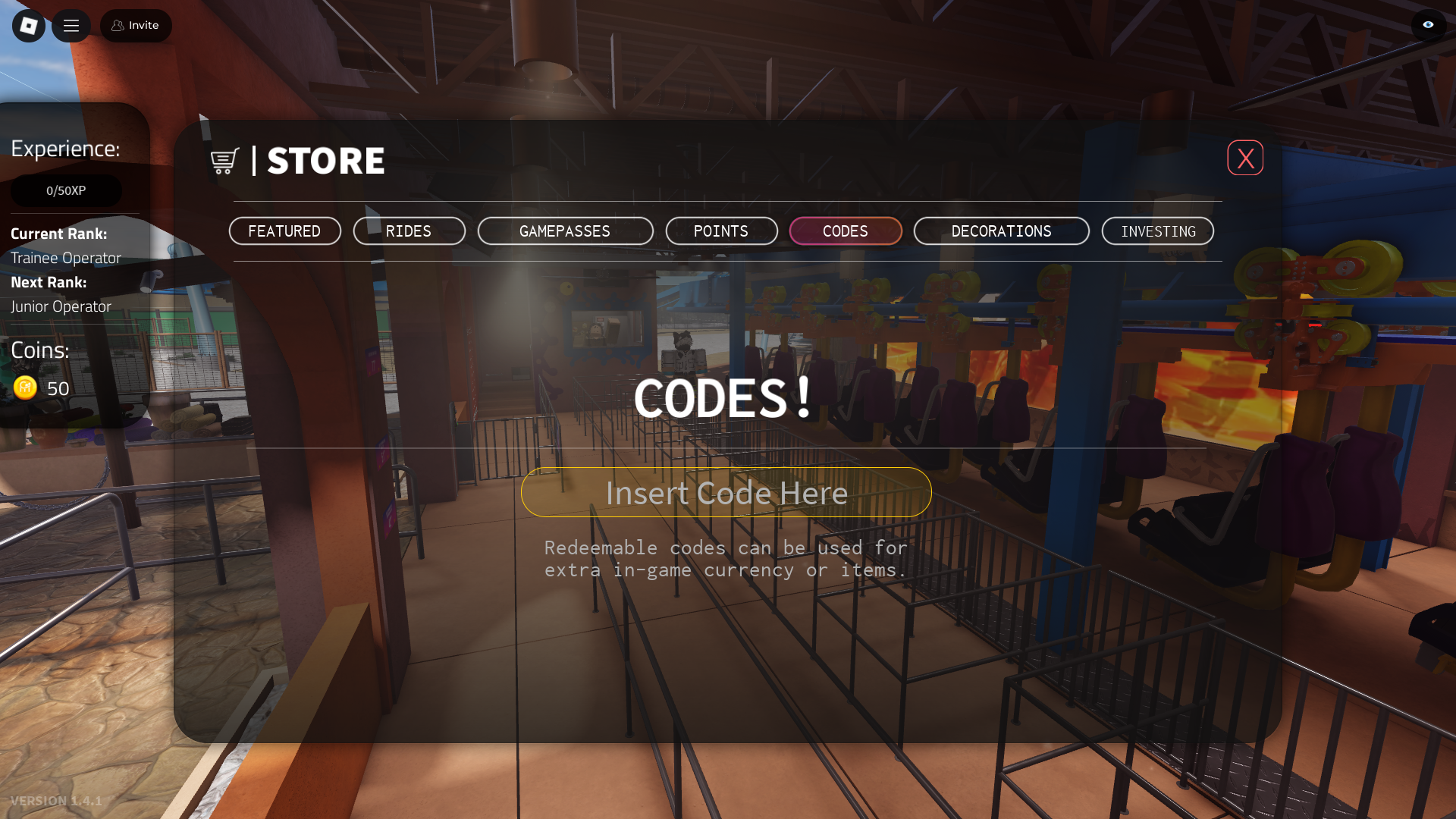 Redeeming codes (Image via roblox)