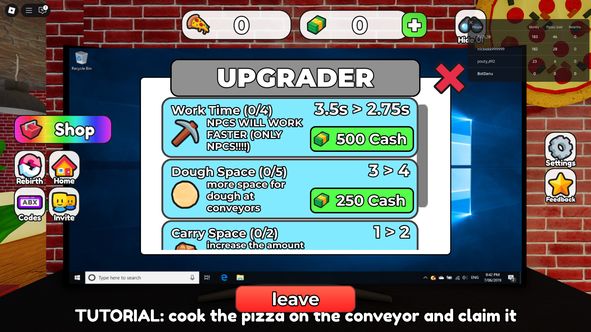 Upgrading the pizzeria with cash (Image via Roblox)