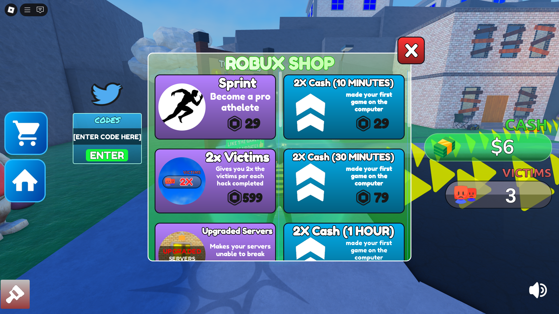 Redeeming codes through shop (Image via Roblox)