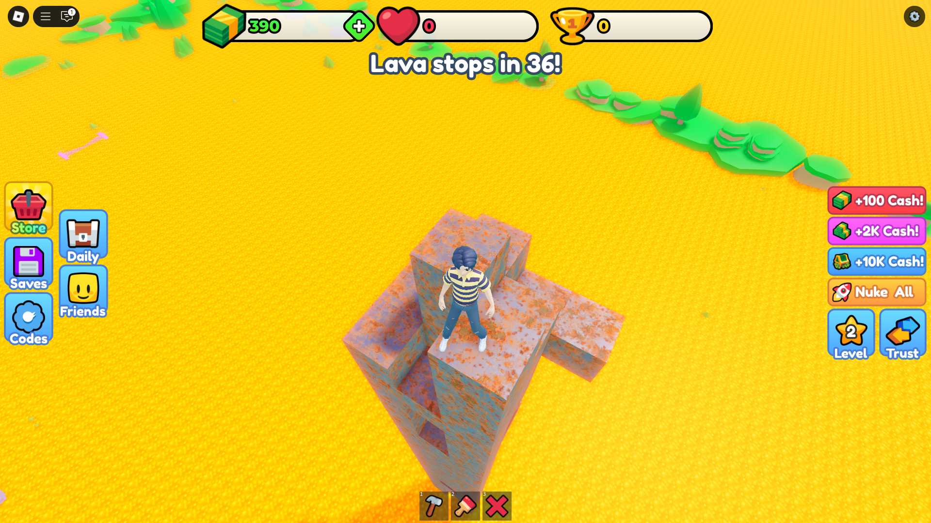 Built a tower to survive the lava floor (Image via Roblox)