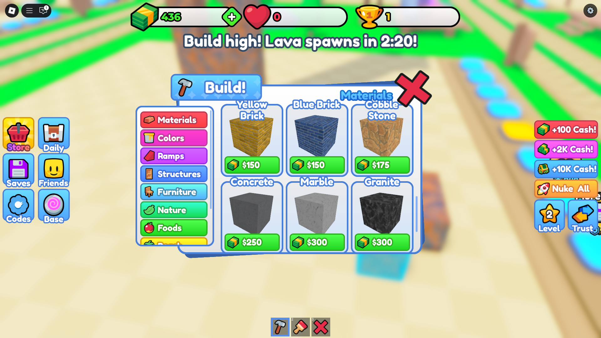 Buying new blocks with the rewards (Image via Roblox)