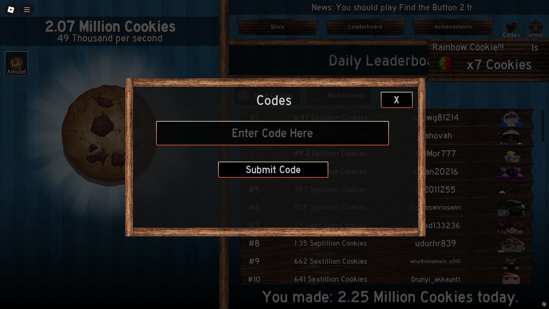 Redeeming codes for rewards (Image via Roblox)