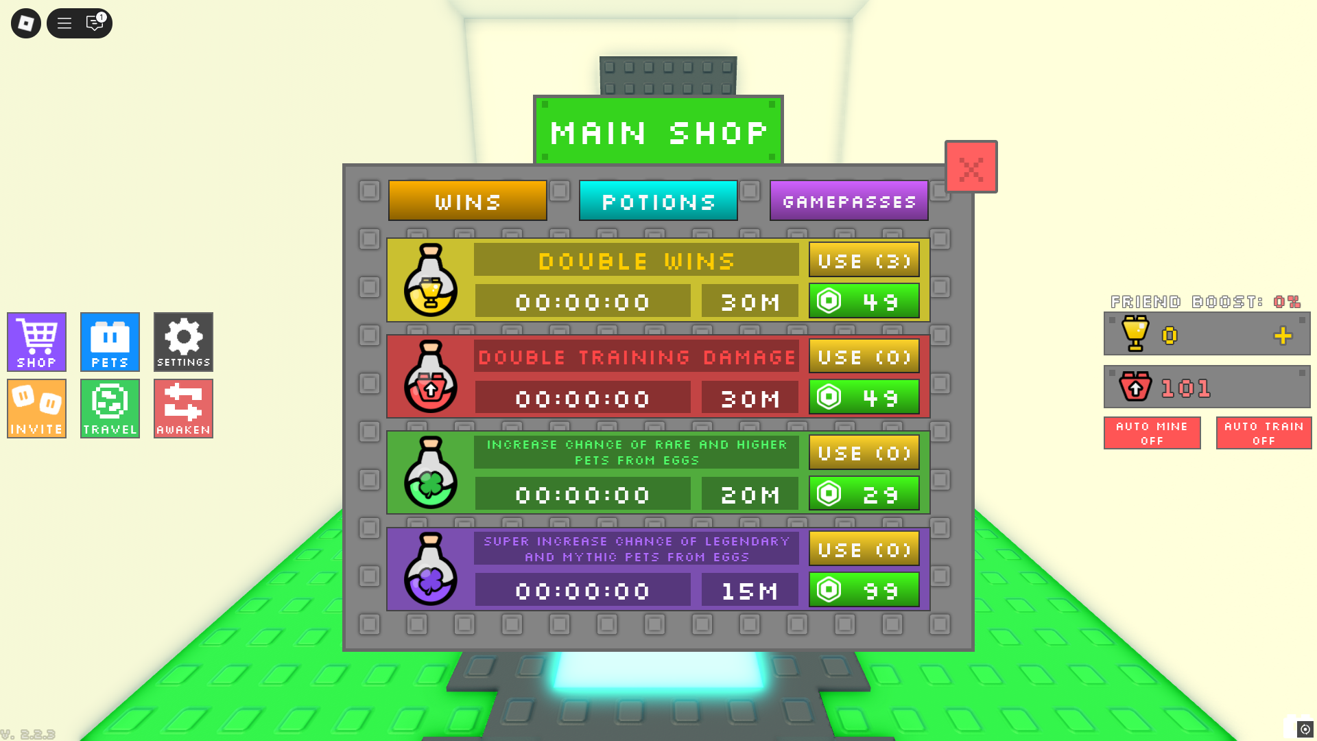 Main shop to buy potions (Image via Roblox)