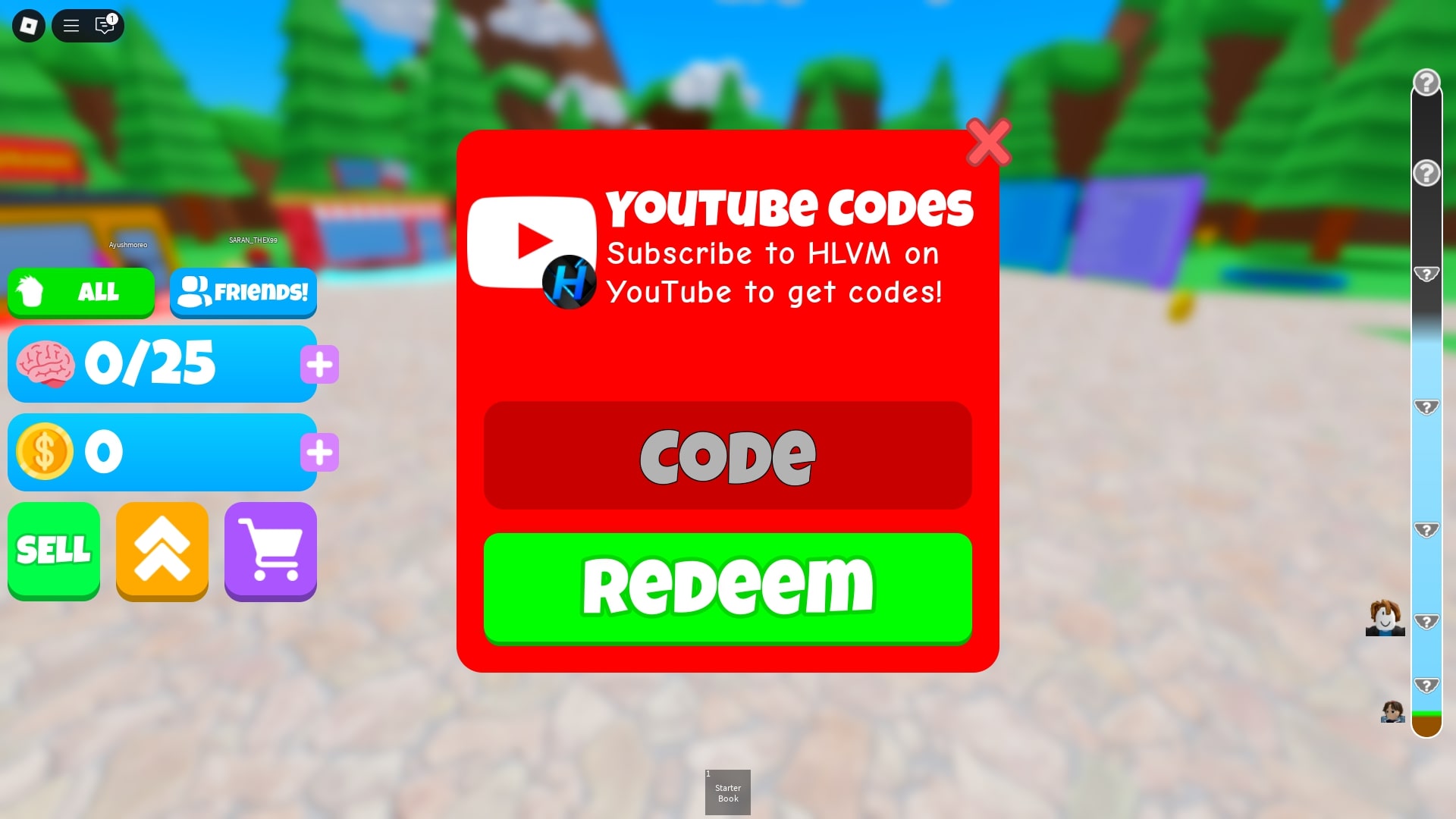 Redeeming codes for rewards (Image via Roblox)